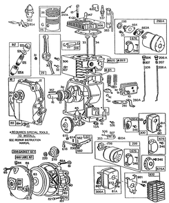 Cylinder, Piston, Mufflers Diagram and Parts List for 82232-0157-01  Briggs and Stratton Engine